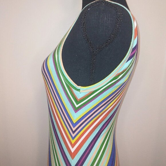CALVIN KLEIN STRIPED TURQUOISE & MULTI COLOR SLEEVELESS TANK MAXI DRESS - Picture 4 of 6